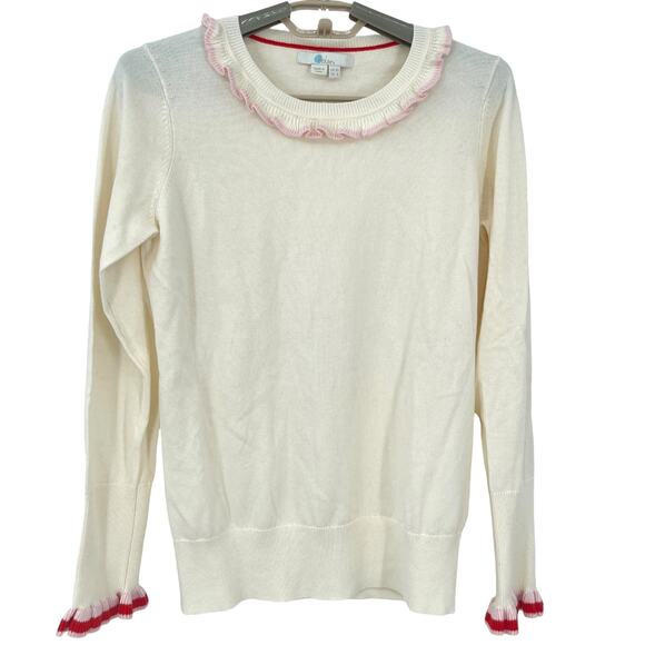 Boden Bernadette Wool Cotton Ruffle Neck Sleeves Cream Sweater Size 6 New - Picture 1 of 6